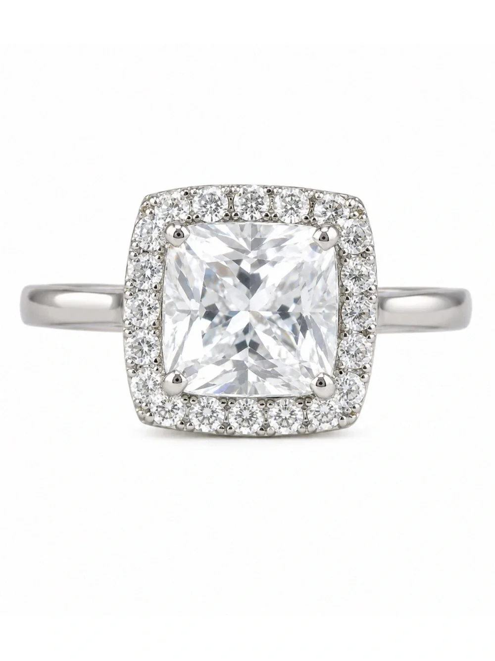 Princess Cut Halo Ring with Accent Stones